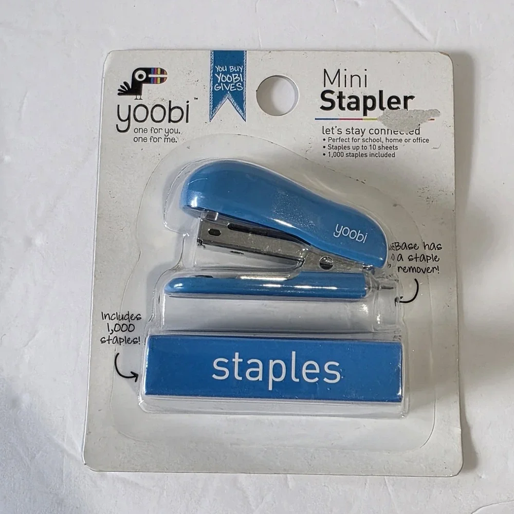 Yoobi Mini Stapler With 1000 Staples School Office Desk Blue New